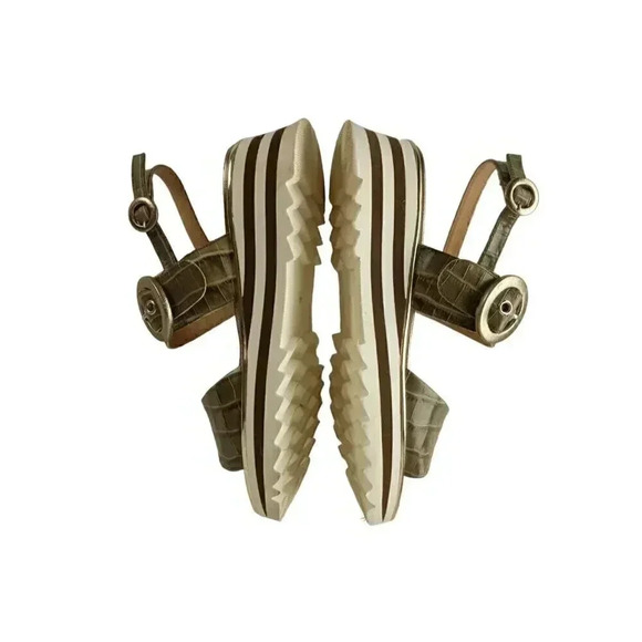 Luca Grossi Womens Sandals Green Leather Alligator Slingback Buckle 40 - Picture 8 of 11